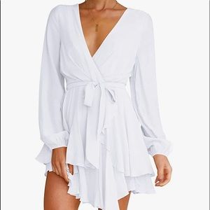 White flowy dress with tie